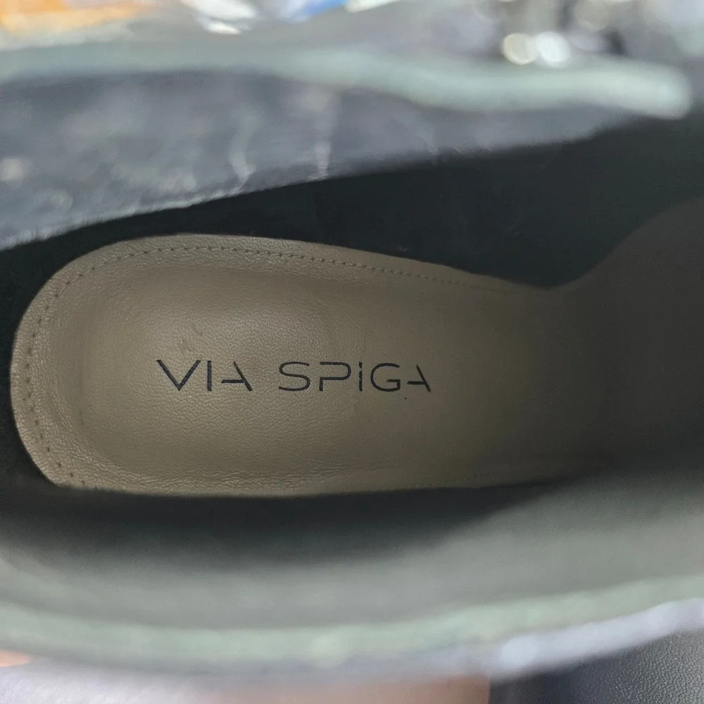 Via Spiga Black Leather Ankle Boots Kitten Heel Pointed Toe‎ Side Zip 9.5M 39.5